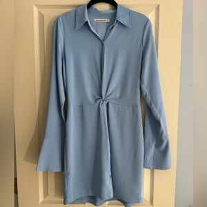 Abercrombie & Fitch Long Sleeve Twist-Front Shirtdress in light blue